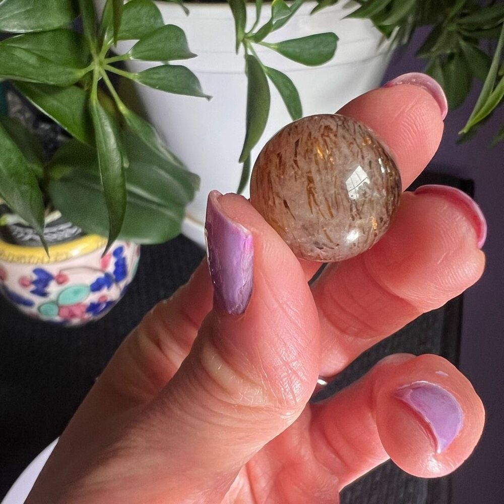 Golden Rutilated Quartz Marble Sphere (#10) - Picture 2 of 9